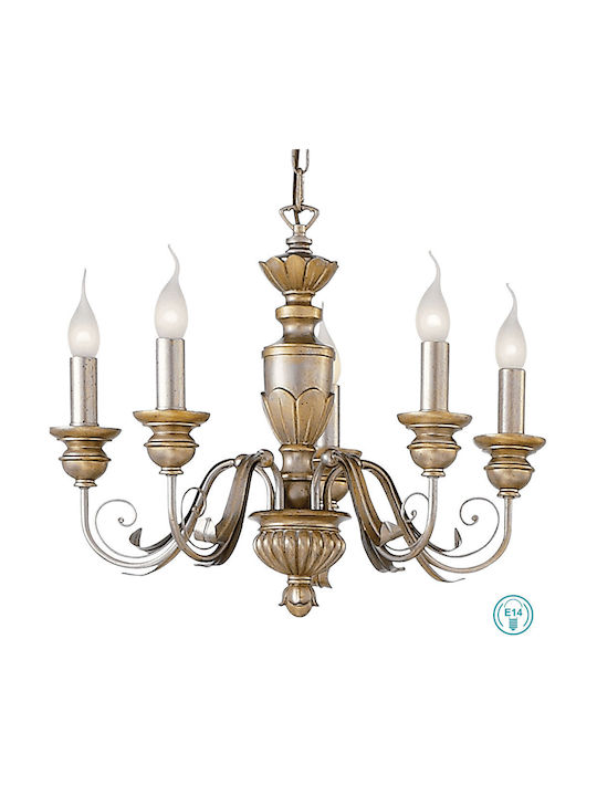 Ideal Lux Полилей 5xE14 Ø55см с Свещи Златист 020822