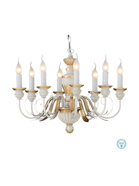 Ideal Lux Полилей 8xE14 Ø64см с Свещи Бял 012872