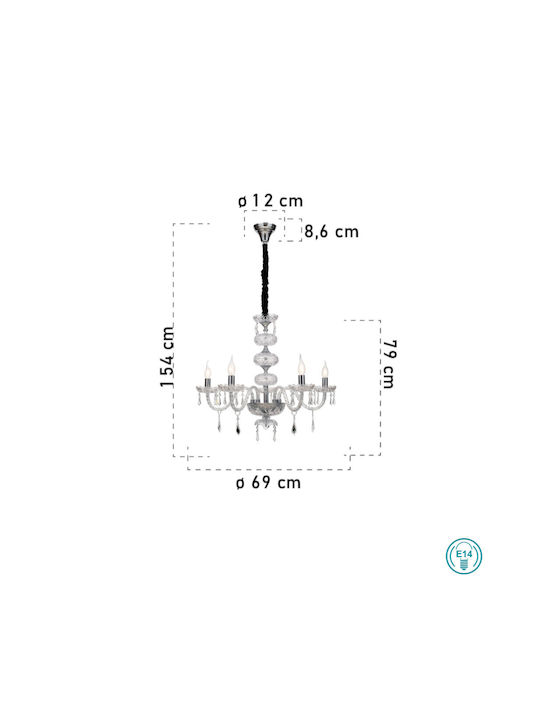 Fan Europe Incanto 5 Полилей 5xE14 с Свещи Прозрачен 364010