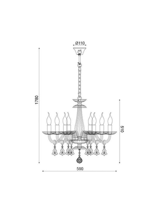 Aca Lompelia Полилей 8xE14 Ø59см с Свещи Златист BLK80388PCMG