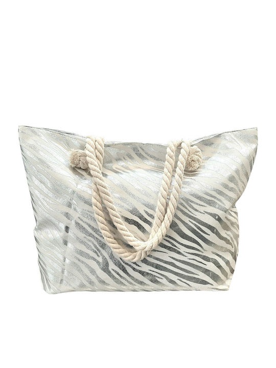 W'el Woman's Elegance Fabric Silver Beach Bag