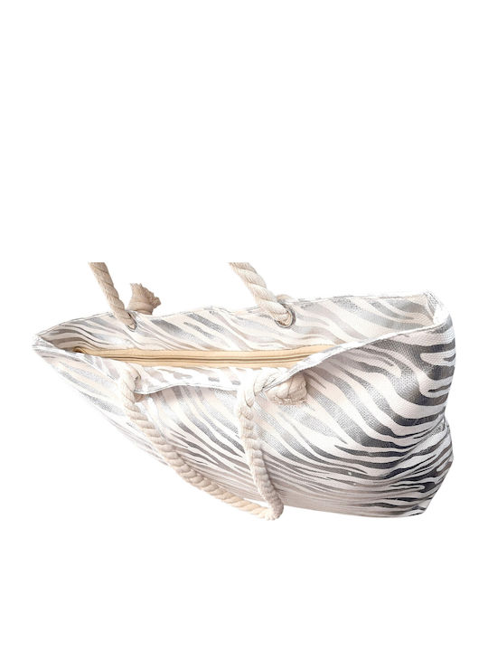 W'el Woman's Elegance Fabric Silver Beach Bag