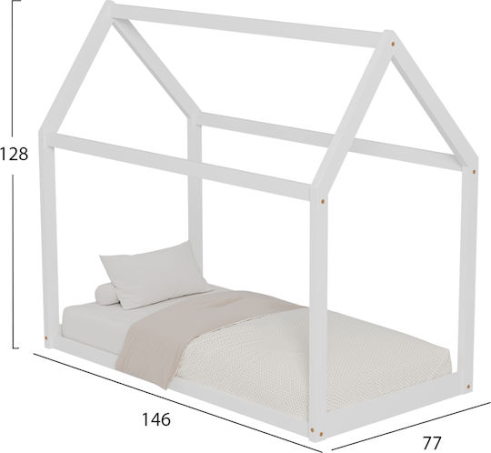 Kinderbett Montessori Einzeln Weiß für Matratze 70x140cm