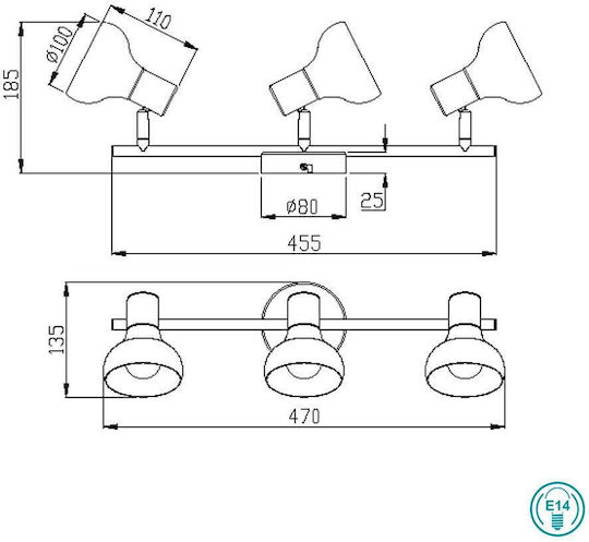 Trio Lighting Dreifach Spot mit Fassung E14 in Weiß Farbe