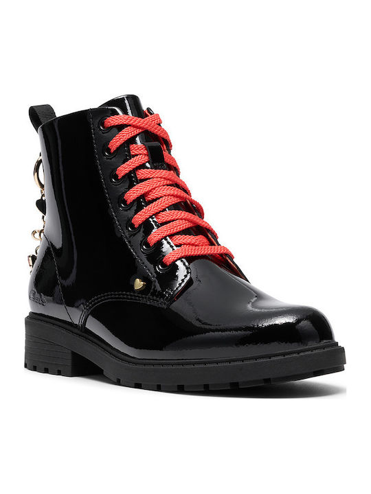 Tessyn Shine O Leather Kids Ankle Boots with Laces Black