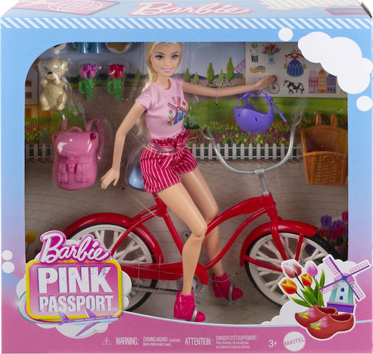 Mattel Barbie with Bicycle and Puppy Pink Passport Doll