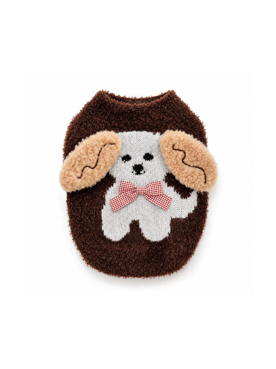 Knitted Sweater Small Dogs 3d Puppy Design Brown