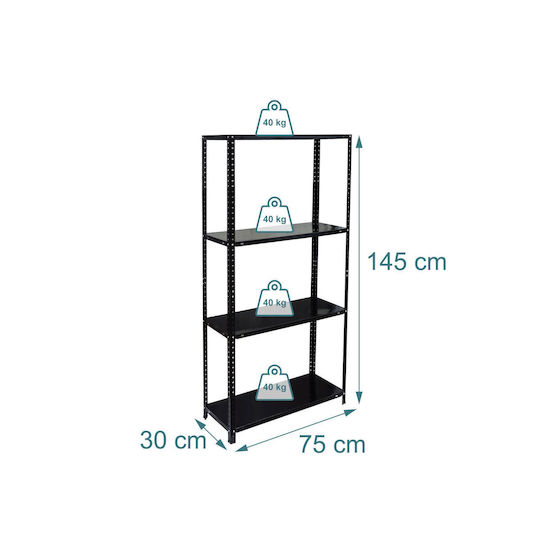 Relaxdays Raft Dexion 75x30x145 cm Cu 4 Rafturi Rezistență Totală 640 kg