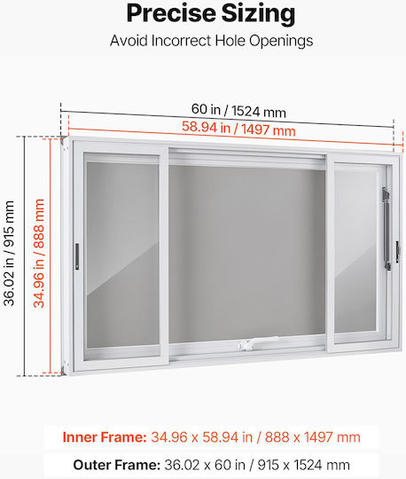 Vevor Concession Window 1524x915mm Service Window Aluminum Alloy Food Truck Serving Base Up To 85 Degrees 4 Sliding Acrylic Windows Awning Door Tow Hook Water Resistant