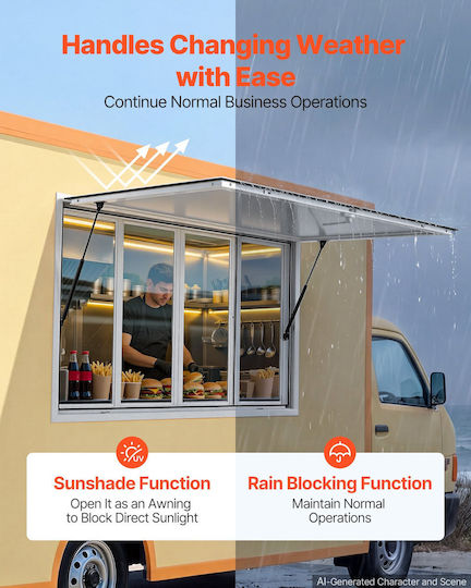 Vevor Concession Window 1524x915mm Service Window Aluminum Alloy Food Truck Serving Base Up To 85 Degrees 4 Sliding Acrylic Windows Awning Door Tow Hook Water Resistant