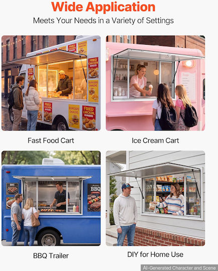 Vevor Concession Window 1524x915mm Service Window Aluminum Alloy Food Truck Serving Base Up To 85 Degrees 4 Sliding Acrylic Windows Awning Door Tow Hook Water Resistant