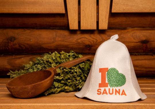 Pălărie de lână pentru saună World Hats "I Love Sauna" Albă Cu imprimeu S – L