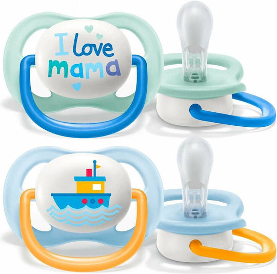 Philips Ultra Air Orthodontische Schnuller Silikon mit Etui Ich liebe Mama - Blau für 0-6 Monate 2Stück