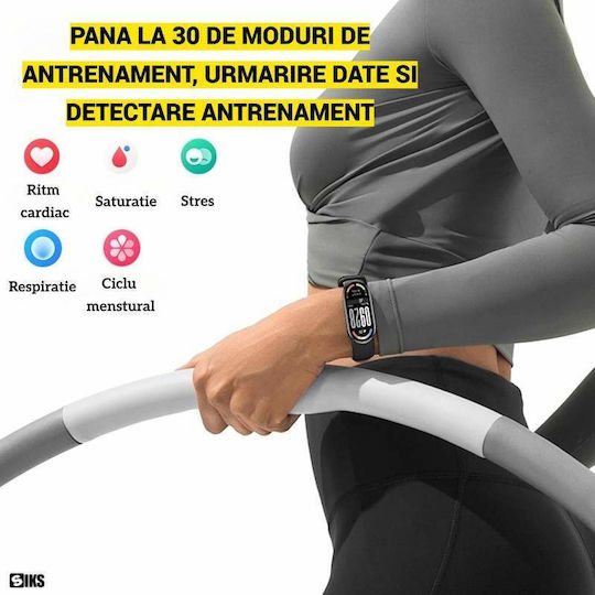 Brățară Fitness Smart Band 9 Siks Funcție de Monitorizare a Somnului Antrenament Măsurarea Ritmului Cardiac Saturația Pulsului Calorii Pedometru Sport Bluetooth Încărcare Magnetică Ecran Amoled Negru