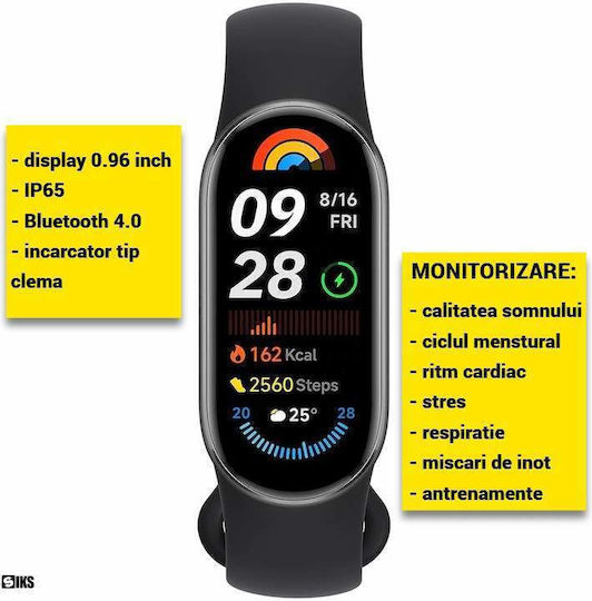 Brățară Fitness Smart Band 9 Siks Funcție de Monitorizare a Somnului Antrenament Măsurarea Ritmului Cardiac Saturația Pulsului Calorii Pedometru Sport Bluetooth Încărcare Magnetică Ecran Amoled Negru