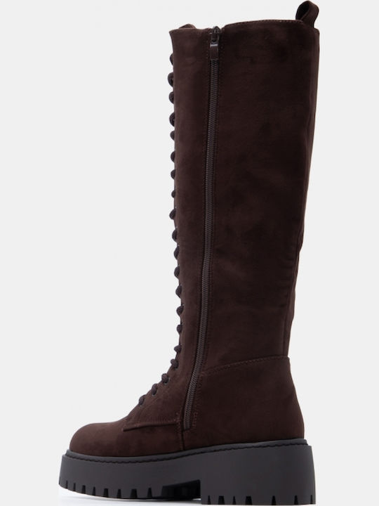 Wildleder Damenstiefel mit mittlerem Absatz Braun