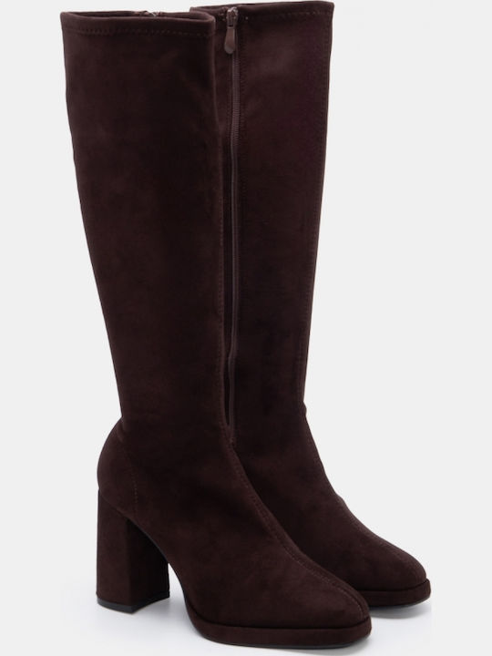 Wildleder Damenstiefel mit hohem Absatz Braune
