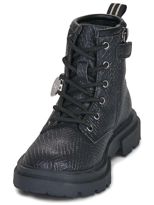 Leder Kinderstiefel mit Schnürsenkeln Schwarz
