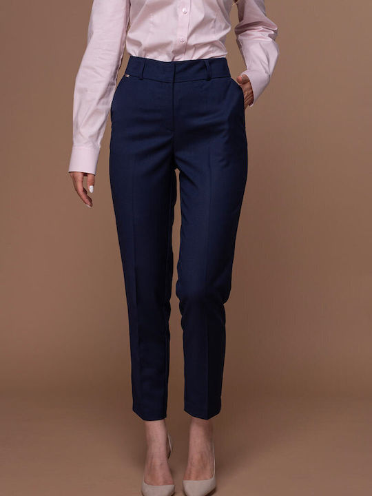 Jessie Pantalon Dama Înaltă Tesătură În Linia Tapered Albastru Marin
