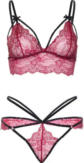 Дантелен Секси Комплект Bralette & String Strass M