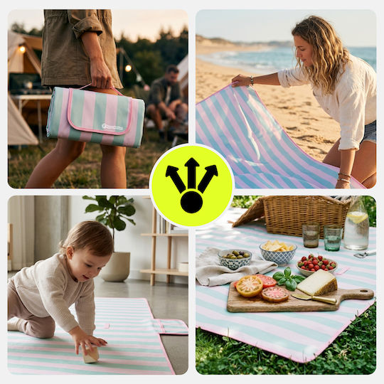 Picnic Beach Blanket 150×200 Cm Hypermotion Pink Green Stripes