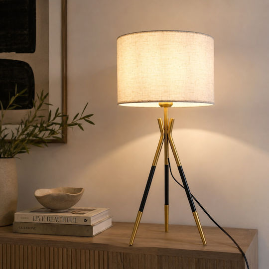 Artekko Metal Table Lamp for E27 Socket with White Shade and Gold Base