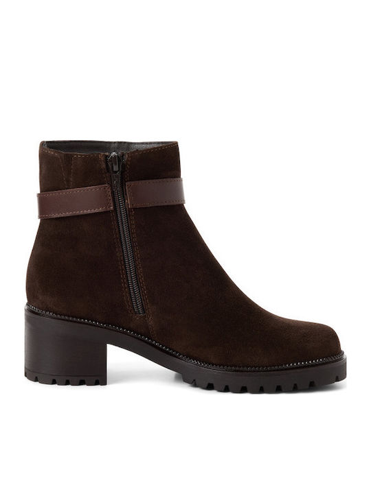 Leder Damen Stiefeletten mit Hochabsatz Braun