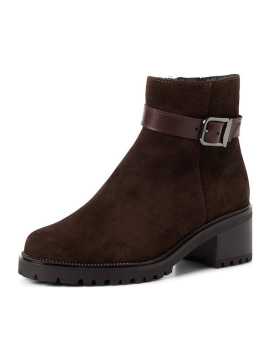 Leder Damen Stiefeletten mit Hochabsatz Braun