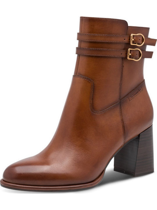 Leder Damen Stiefeletten mit Mittelhohem Absatz Tabac