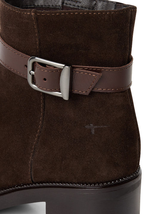 Leder Damen Stiefeletten mit Hochabsatz Braun