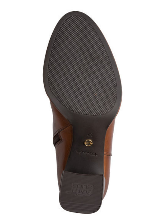 Leder Damen Stiefeletten mit Mittelhohem Absatz Tabac