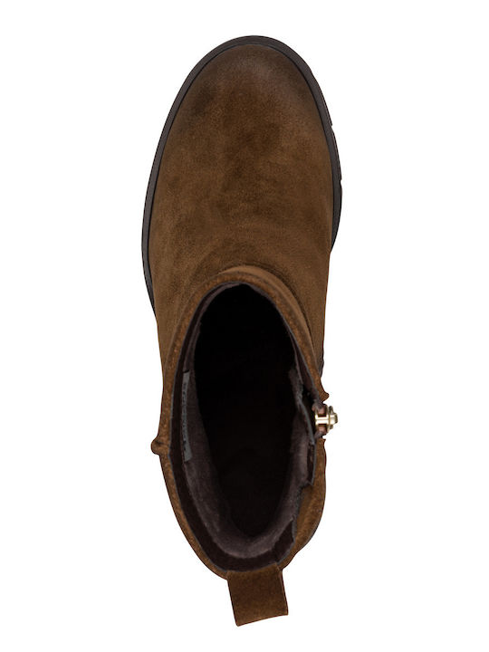 Leder Damen Stiefeletten mit Mittelhohem Absatz Tabac