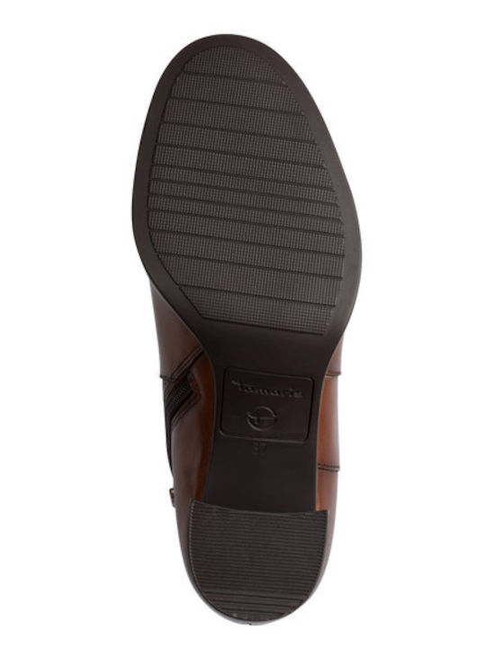 Leder Damen Stiefeletten mit Mittelhohem Absatz Tabac