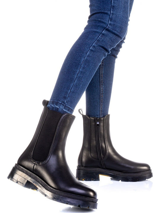 Leather Women's Boots with Mid Heel Black