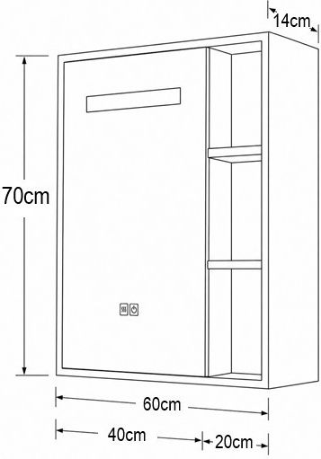 Phoebe Oglindă De Baie Rectangulară Led Atingere Cu Raft Și Dulap 60x70cm Albă