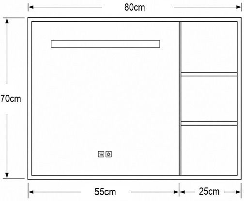 Phoebe Rectangular Bathroom Mirror Led Touch with Shelf and Cabinet 80x70cm Black