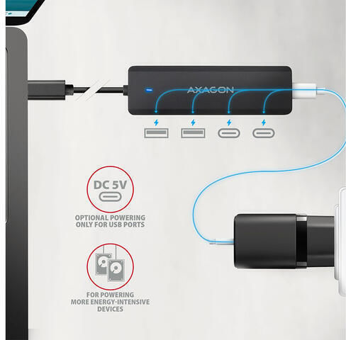 Axagon USB Хъб 4 Порта USB 3.2 с Връзка USB-A / USB-C
