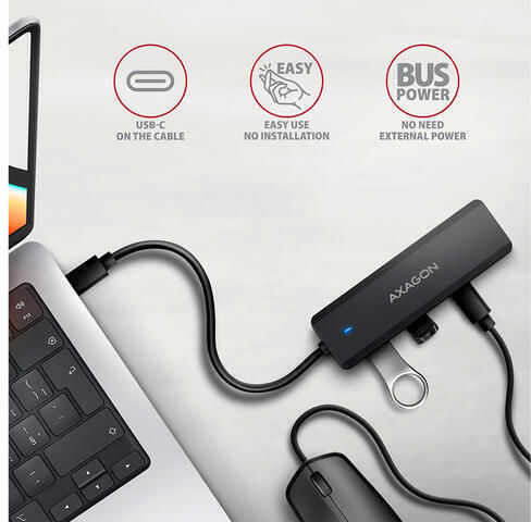 Axagon USB Хъб 4 Порта USB 3.2 с Връзка USB-A / USB-C