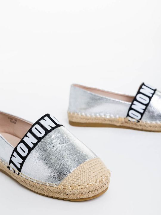 Espadrile Dama Din Piele În Culoare Argintie