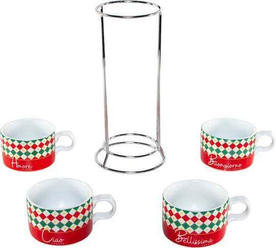 Bialetti Σετ Φλιτζάνια Cappuccino από Πορσελάνη Κόκκινα 160ml 4τμχ