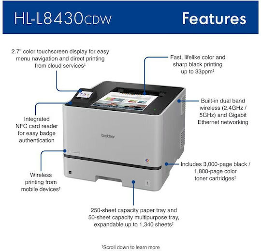 Brother Color Laser Printer with WiFi and Mobile Print HL-L8430CDW