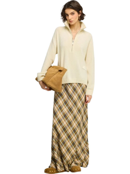 Winter Women's Fleece Long Sleeve Blouse with Zipper Beige