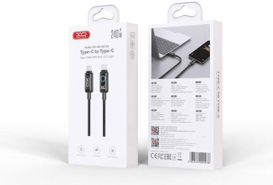 XO Braided / LED USB 2.0 Cable USB-C male - USB-C 240W PD Μπλε 2m 16.005.0420
