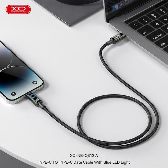 XO Braided / LED USB 2.0 Cable USB-C male - USB-C 240W PD Μπλε 2m 16.005.0420