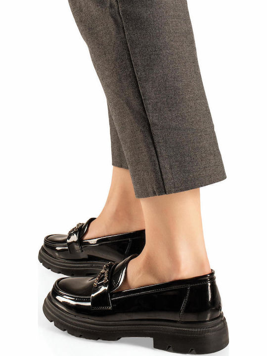 Patent Leather Women's Loafers in Black Colour