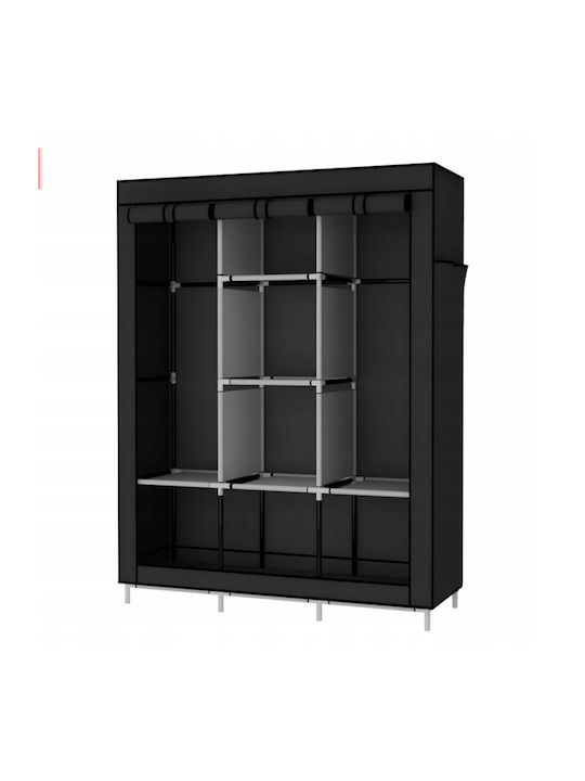 Dulap Din Material Cu Fermoar Și Rafturi În Culoare Neagră 125x42x165cm