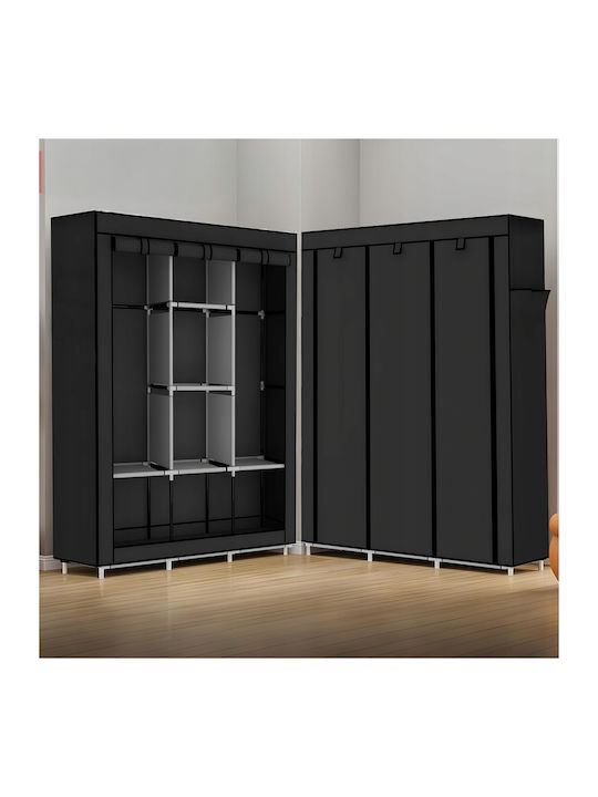 Dulap Din Material Cu Fermoar Și Rafturi În Culoare Neagră 125x42x165cm