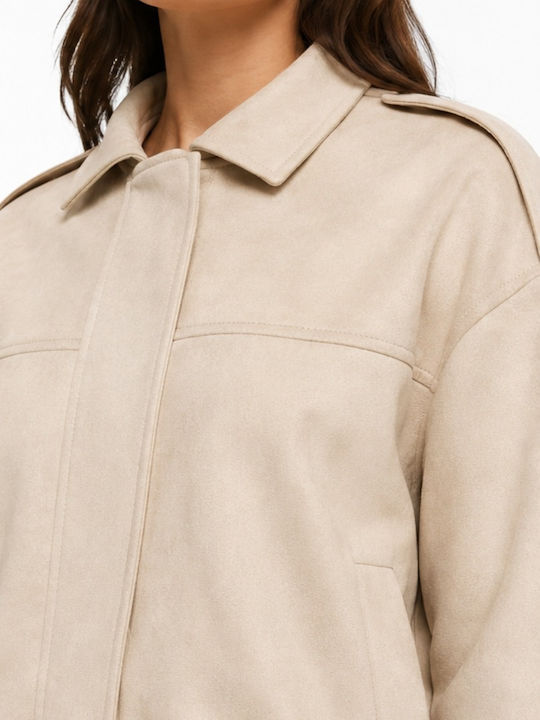 Short Suede Women's Jacket for Spring - Autumn Pumice Stone