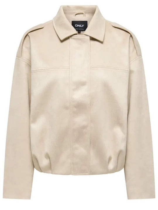 Short Suede Women's Jacket for Spring - Autumn Pumice Stone
