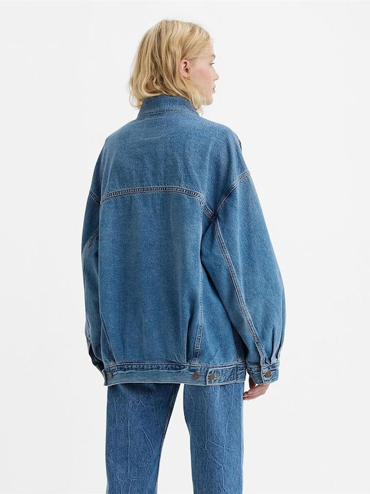 Trucker Μακρύ Γυναικείο Τζιν Μπουφάν Med Indigo Blue